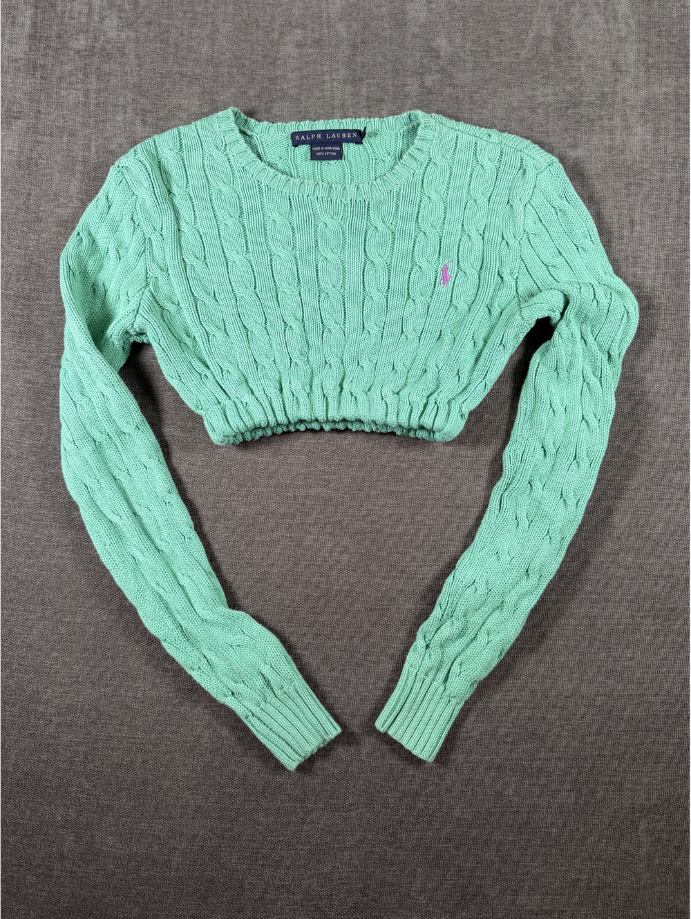 Ralph Lauren Women's Mint Green Cropped Cable Knit Sweater Size S